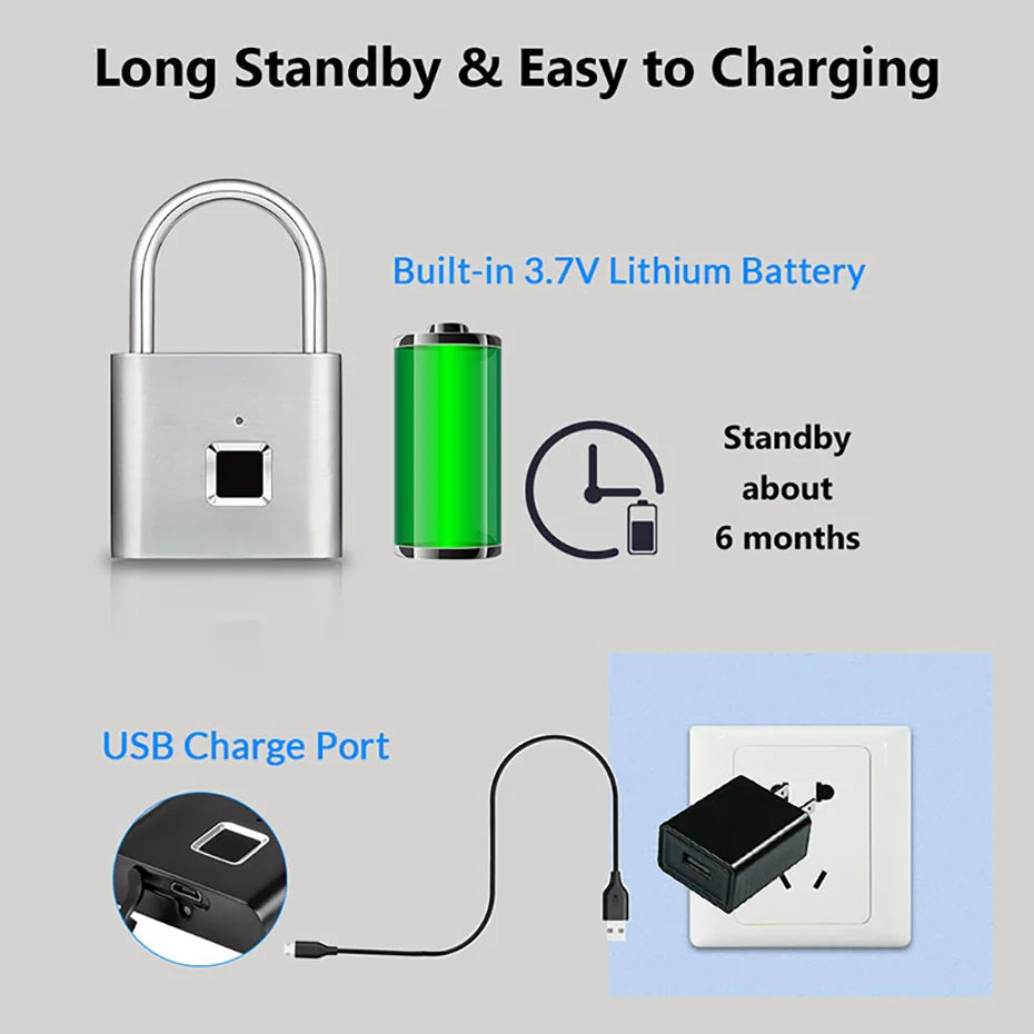 Keyless USB Charging Fingerprint Lock Smart Padlock