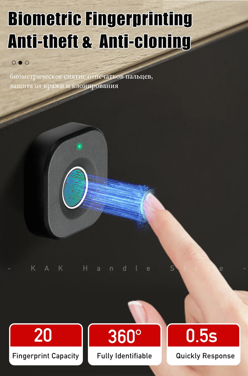 Fingerprint activated cabinet lock