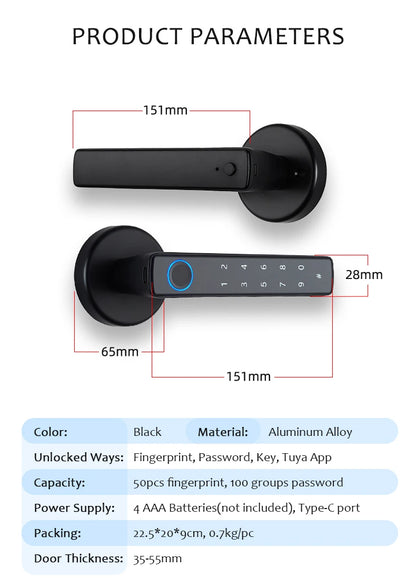 Smart fingerprint door lock keyless entry